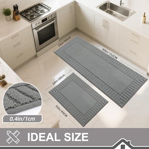 BEQHAUSE-Kitchen-Rugs-Washable-Kitchen-Mats-for-Floor Non-Slip Kitchen Mat Set of 2 Absorbent Kitchen Runner with TPR Non Skid Backing,Grey,24x35inch/24x60inch - Image 2
