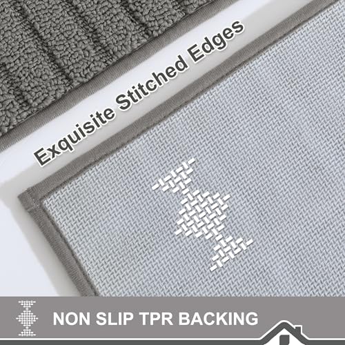 BEQHAUSE-Kitchen-Rugs-Washable-Kitchen-Mats-for-Floor Non-Slip Kitchen Mat Set of 2 Absorbent Kitchen Runner with TPR Non Skid Backing,Grey,24x35inch/24x60inch - Image 3