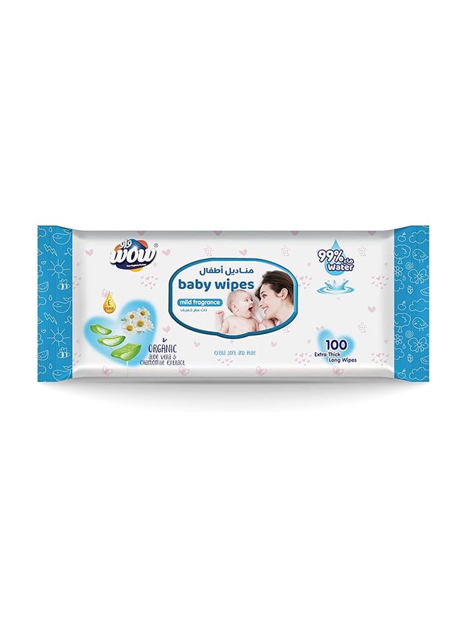 WOW Baby Wipes - Mild Fragrance  99% Water Wipes | Extra Thick Long Wipes with Organic Aloe Vera, Chamomile Extract and Vitamin E, Gentle on sensitive skin| 100's  Single Pack