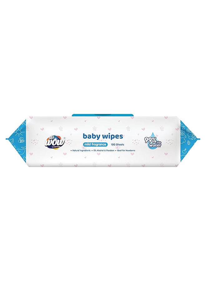 WOW Baby Wipes - Mild Fragrance  99% Water Wipes | Extra Thick Long Wipes with Organic Aloe Vera, Chamomile Extract and Vitamin E, Gentle on sensitive skin| 100's  Single Pack - Image 2