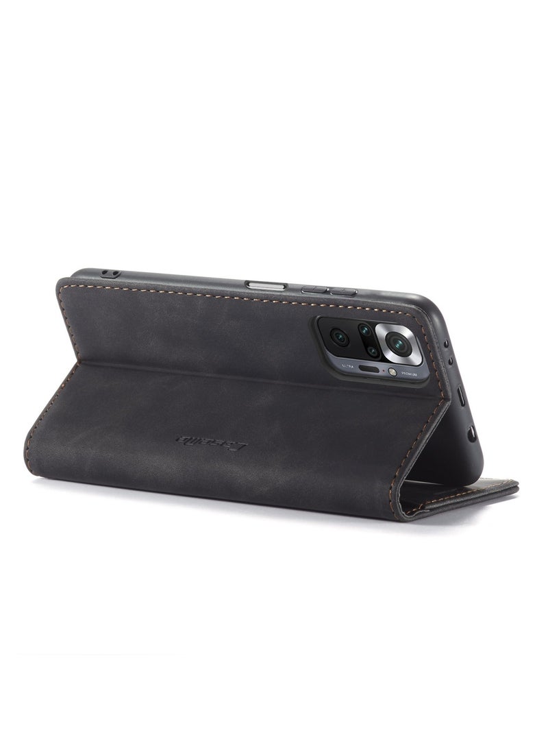CaseMe Phone Case Luxury PU Leather Design 013 Flip Cover Card Slot Holder Cover For Redmi Note 10 Pro 4G (Black)  - Image 3