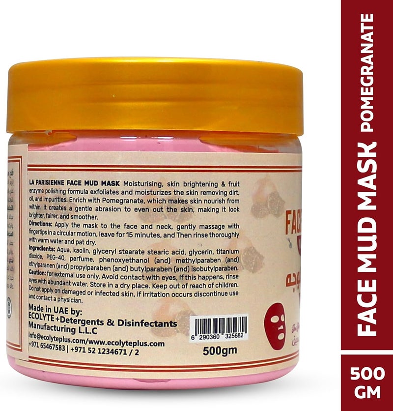 ECOLYTE+ La Parisienne Face Mud Mask with Pomegranate - Spa Quality Exfoliating Treatment for Glowing Skin (500g) - Image 2
