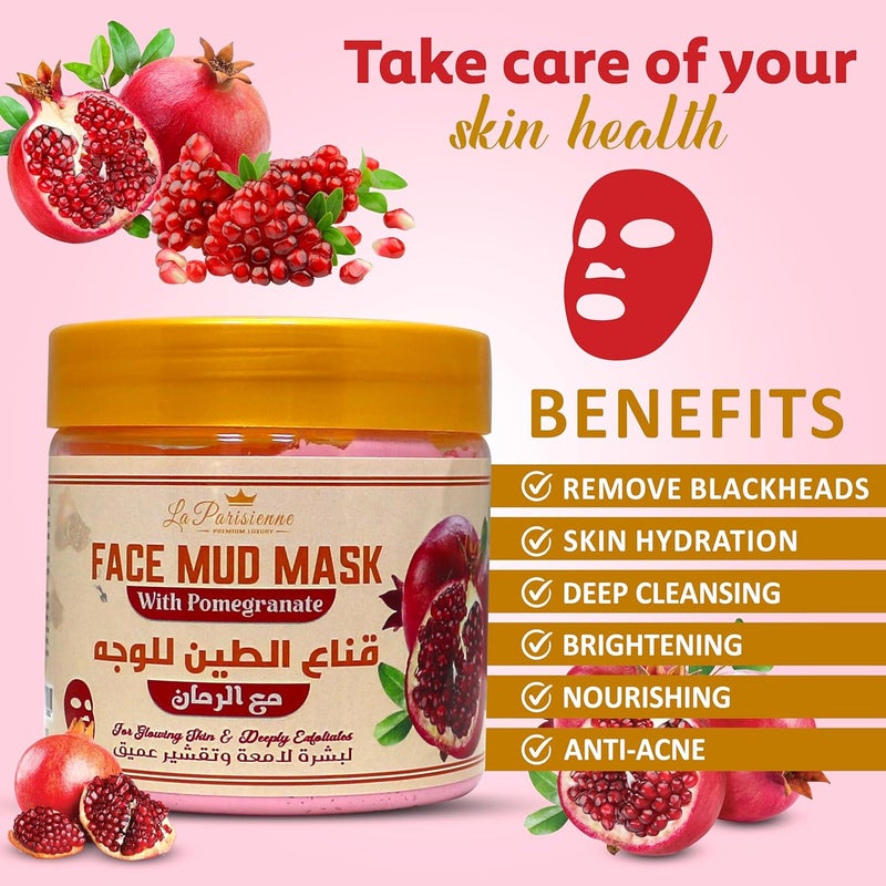 ECOLYTE+ La Parisienne Face Mud Mask with Pomegranate - Spa Quality Exfoliating Treatment for Glowing Skin (500g) - Image 3
