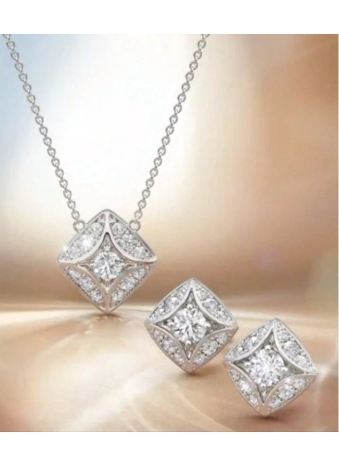 Luxury Silver Plated Necklace  Earrings Jewellery Set For Women - Image 1