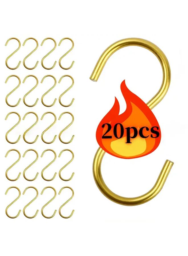 20pcs Golden S Shaped Metal Hooks Heavy Duty Non Slip Wall Hooks for Kitchen Wardrobe Garden - Image 1