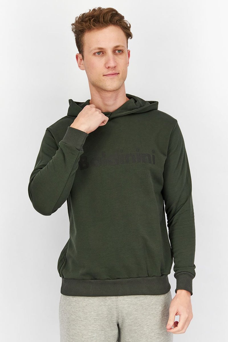 Baldinini Men Brand Logo Long Sleeve Hooded Sweatshirt, Green - Image 1