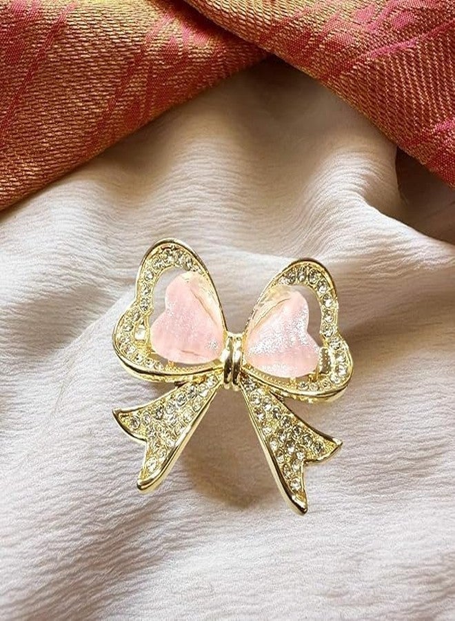Plenteous Premium Rhinestone Bow Brooch for Women - Elegant Pastel Heart Design Saree Pin, Bridal Scarf Clip, Wedding & Party Jewelry Accessory for Dupatta, Blazer, and Dresses (Multicolor, 1PCS) - Image 5