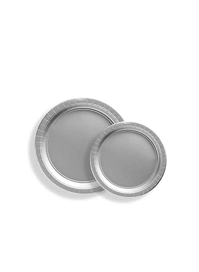 Raxoom TIME - 12 Pieces Party Supplies Tableware Set Includes 6 - 9" Paper Dinner Plates 6 - Dessert Plates 6 - 7" Plain Color Theme Disposable Dinnerware Birthday Parties (Silver) - Image 2