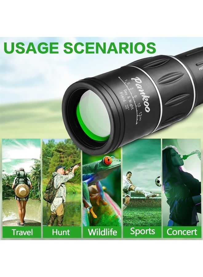 Pankoo 16X52 Monocular Telescope High Powered for Adults, 2023 Power Prism Compact Monoculars for Adults Kids,HD Monocular Scope for Gifts, Outdoor Activity,Bird Watching,Hiking,Concert,Travelling - Image 4