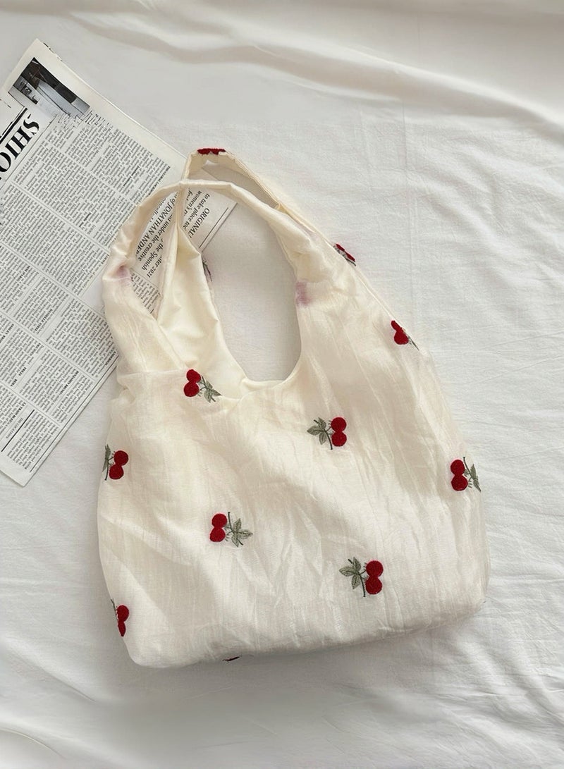 Paraphrase Cute Cherry Embroidered Sheer Shoulder Bag – Large Capacity High-Quality Tote for Commuting & Casual Outings - Image 3