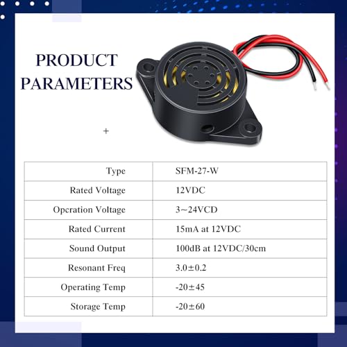 Geiserailie 15 Pcs DC 3-24V 95 dB Electronic Buzzer Active Piezo Buzzer Alarm Sounder Continuous Sound Beep, Black - Image 3