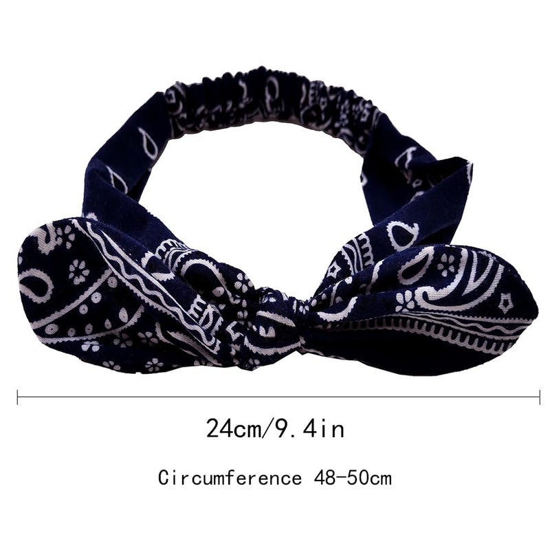 TRKETK 6 Pieces Bandana Headbands for Women and Girls, Stretchy Hair Accessories Retro Print Boho Bow Headband Rabbit Ear Elastic Flower Print for Girls and Women - Image 2