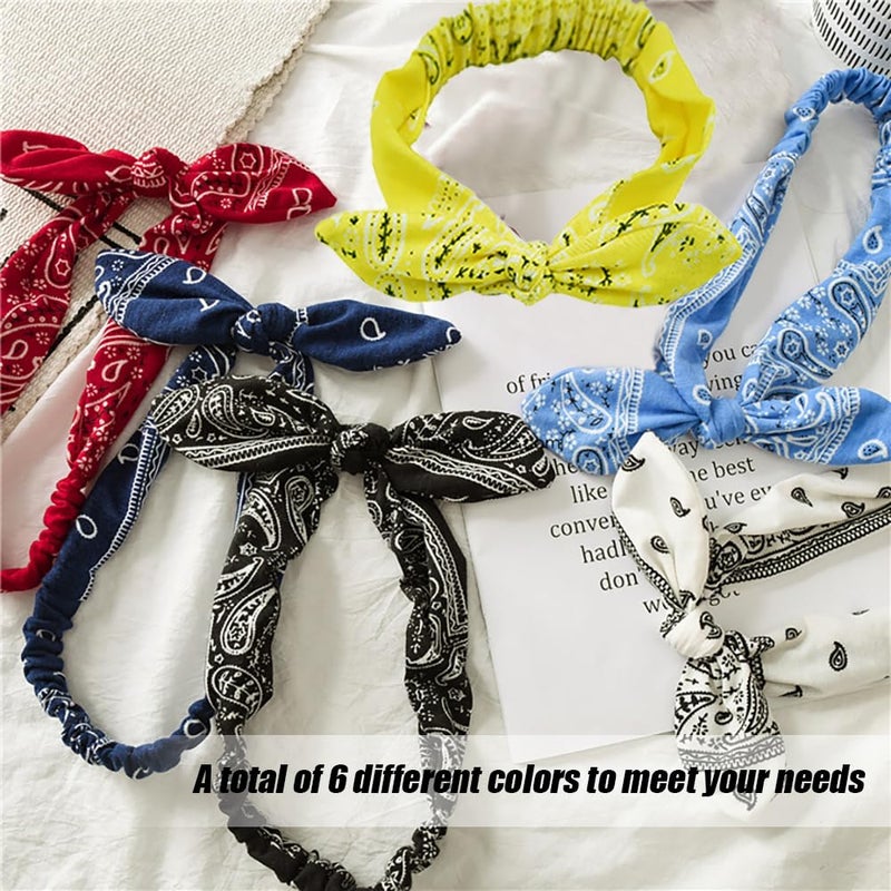 TRKETK 6 Pieces Bandana Headbands for Women and Girls, Stretchy Hair Accessories Retro Print Boho Bow Headband Rabbit Ear Elastic Flower Print for Girls and Women - Image 5