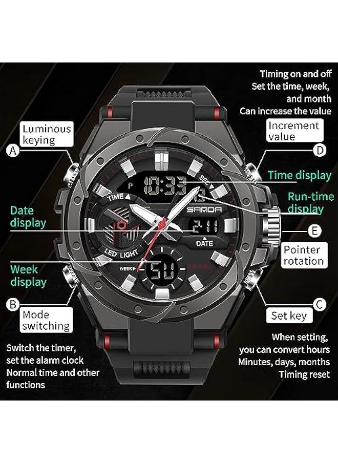 Mens Digital Analog Watches for Men, Men's Sports Outdoor Watch Military Tactical Big Face Wristwatch with Alarm Water Shock Resistant Date Dual Display Stopwatch - pzsku/ZD872A4C051A56D4034E4Z/45/_/1739792002/8fd717a6-b95f-462f-b4e1-f3abda543394