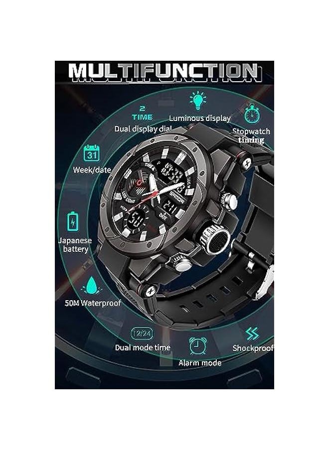 Mens Digital Analog Watches for Men, Men's Sports Outdoor Watch Military Tactical Big Face Wristwatch with Alarm Water Shock Resistant Date Dual Display Stopwatch - pzsku/ZD872A4C051A56D4034E4Z/45/_/1739792020/69f31dfa-4199-4479-8555-d3f5632995c2