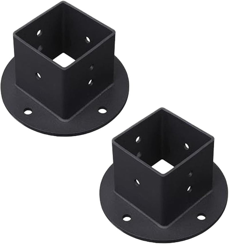 Wpbhk 2Pcs Floor Flange 2x2 Post Anchor Base Heavy Duty Solid Square Fence Pole Base Black Wall Mount Brackets kit for Deck Railing Mailbox - Image 1