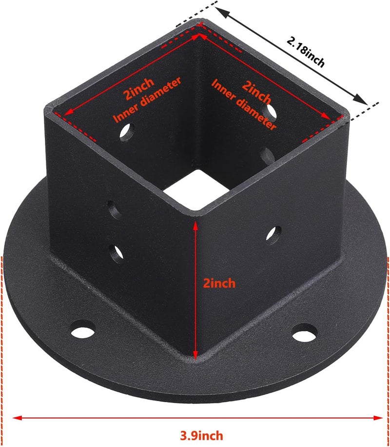 Wpbhk 2Pcs Floor Flange 2x2 Post Anchor Base Heavy Duty Solid Square Fence Pole Base Black Wall Mount Brackets kit for Deck Railing Mailbox - Image 4