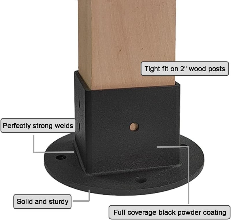 Wpbhk 2Pcs Floor Flange 2x2 Post Anchor Base Heavy Duty Solid Square Fence Pole Base Black Wall Mount Brackets kit for Deck Railing Mailbox - Image 2