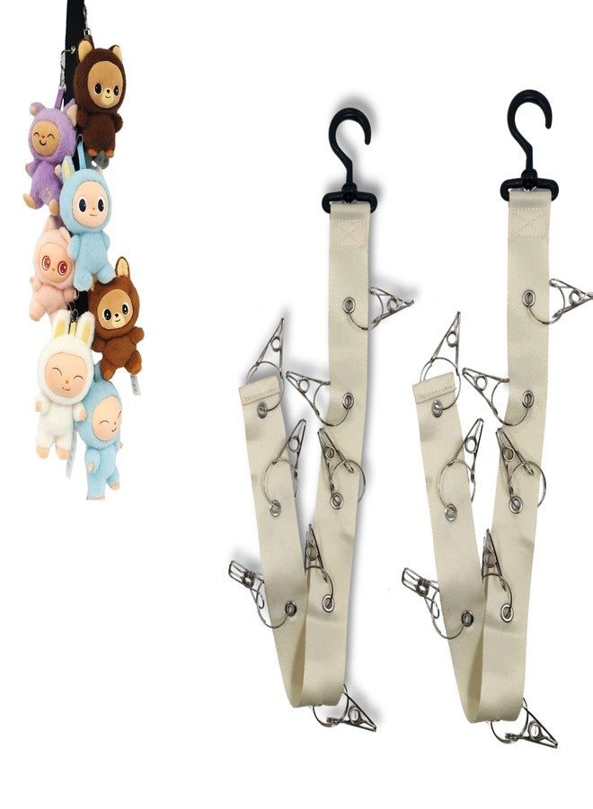 Juglok Plush Toy Display Strap for 15-17cm Blind Box Style Dolls, Stuffed Animal Hanging Chain with 8 Clips, Wall & Over Door Organizer (No Dolls Included) (2-Pack White) - Image 1