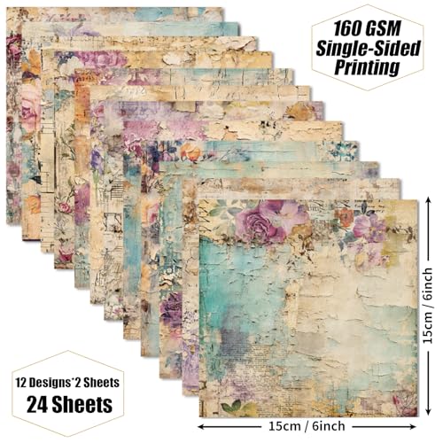 WLXTREE Vintage Floral Scrapbook Paper Pad - Flower Patterned Cardstock Paper Pads,6x6 Single-Sided Junk Journal Scrapbooking Paper for Card Making Cottagecore Picture Art Collage - Image 2