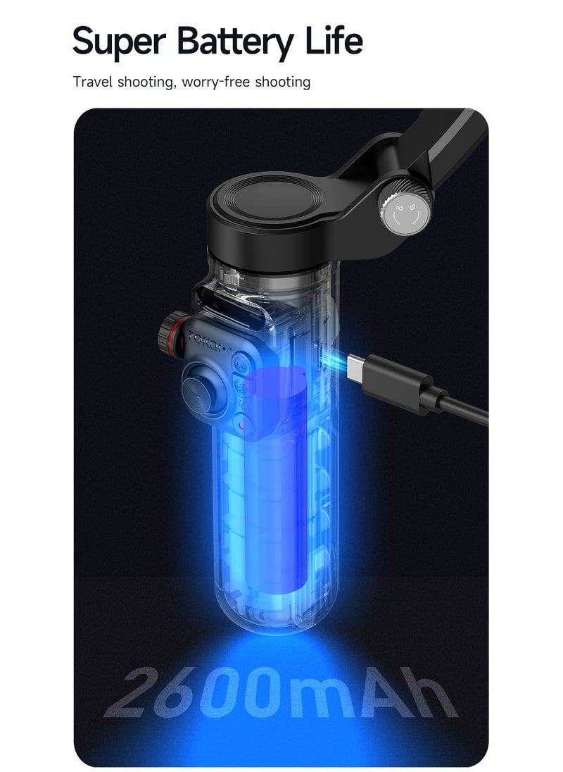 3-Axis Smart Gimbal Stabilizer - Detachable Remote, AI Tracking, Pro Anti-Shake, One-Click Cinematic Modes, Foldable Design for Phones/Cameras
