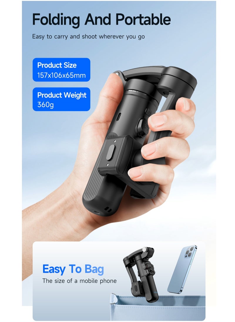3-Axis Smart Gimbal Stabilizer - Detachable Remote, AI Tracking, Pro Anti-Shake, One-Click Cinematic Modes, Foldable Design for Phones/Cameras
