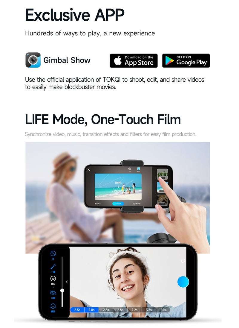 3-Axis Smart Gimbal Stabilizer - Detachable Remote, AI Tracking, Pro Anti-Shake, One-Click Cinematic Modes, Foldable Design for Phones/Cameras