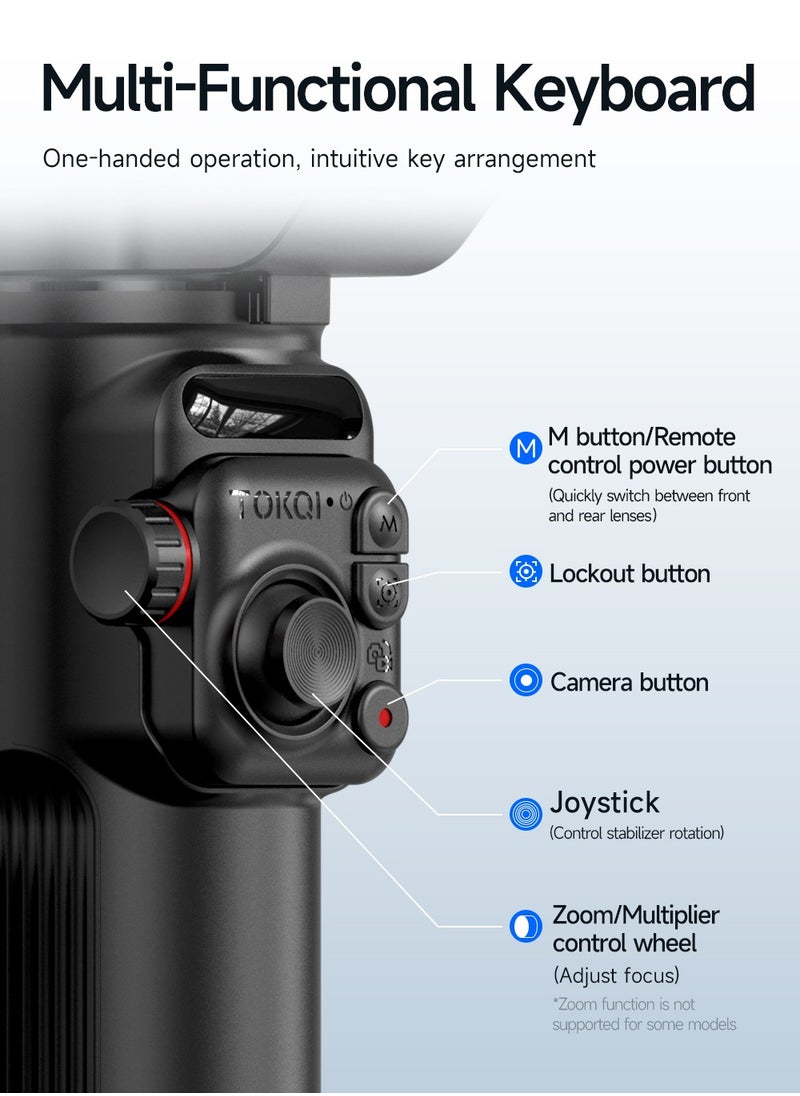 3-Axis Smart Gimbal Stabilizer - Detachable Remote, AI Tracking, Pro Anti-Shake, One-Click Cinematic Modes, Foldable Design for Phones/Cameras