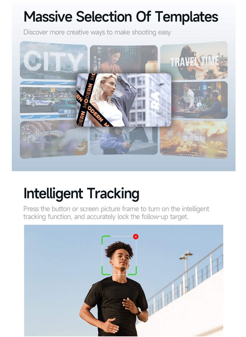 3-Axis Smart Gimbal Stabilizer - Detachable Remote, AI Tracking, Pro Anti-Shake, One-Click Cinematic Modes, Foldable Design for Phones/Cameras