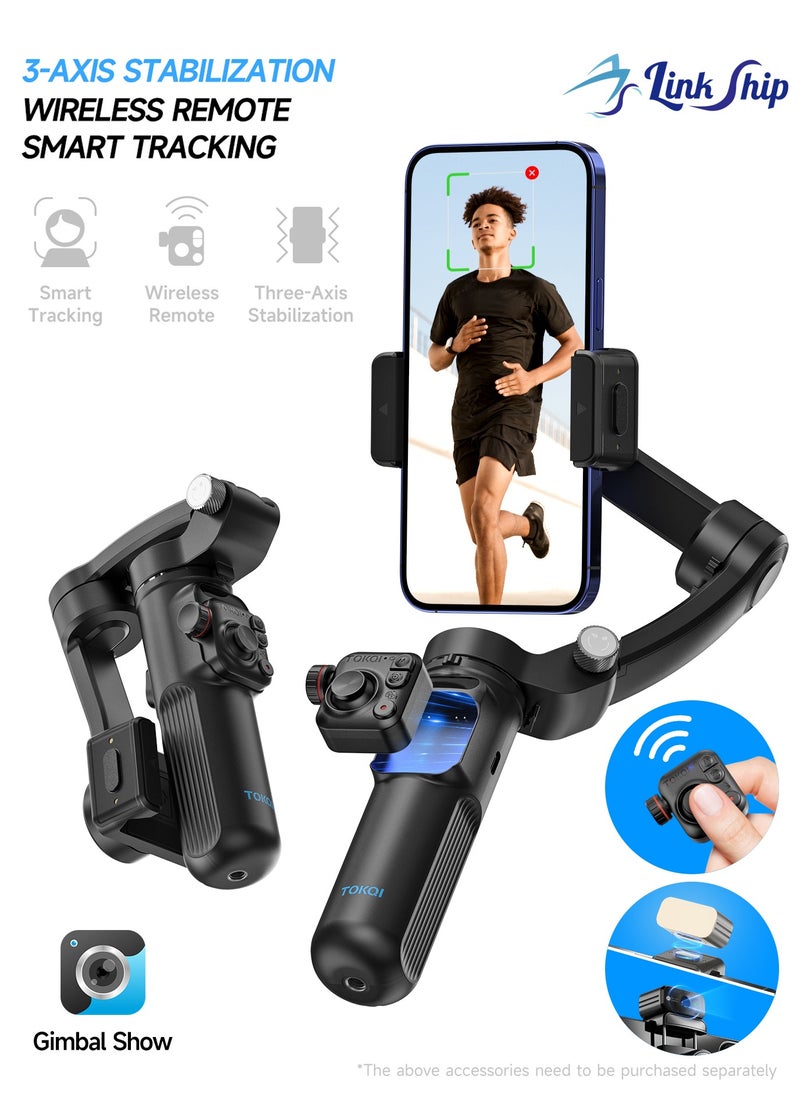 linkship 3-Axis Smart Gimbal Stabilizer - Detachable Remote, AI Tracking, Pro Anti-Shake, One-Click Cinematic Modes, Foldable Design for Phones/Cameras  - Image 1