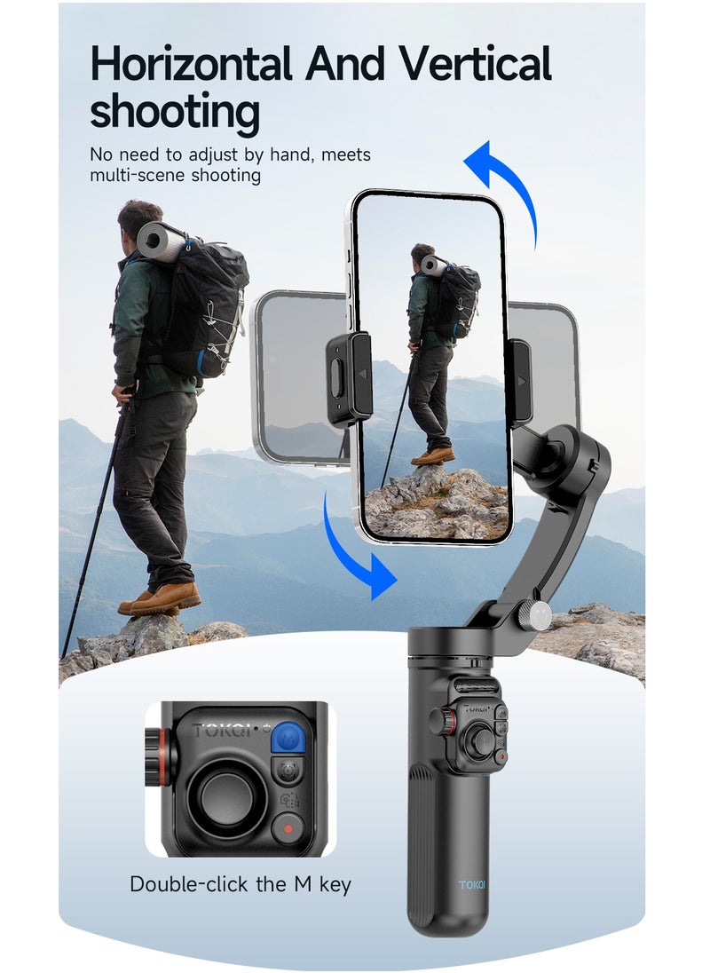 3-Axis Smart Gimbal Stabilizer - Detachable Remote, AI Tracking, Pro Anti-Shake, One-Click Cinematic Modes, Foldable Design for Phones/Cameras