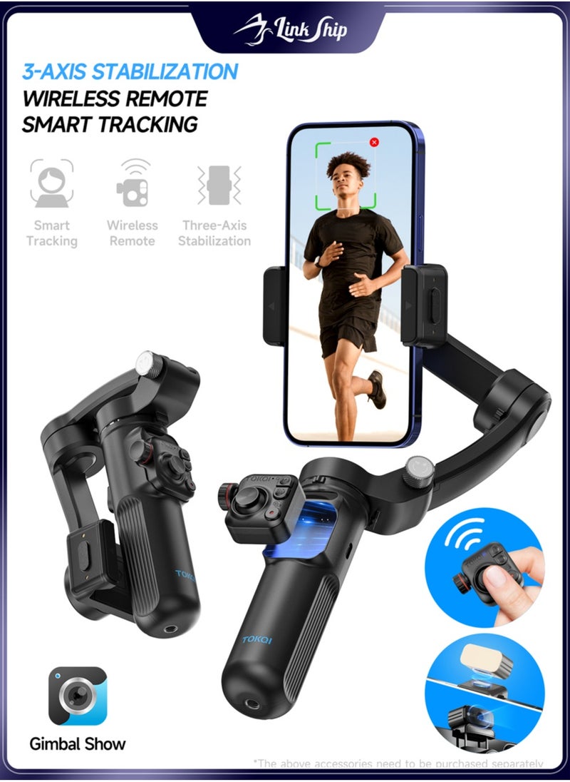 linkship 3-Axis Smart Gimbal Stabilizer - Detachable Remote, AI Tracking, Pro Anti-Shake, One-Click Cinematic Modes, Foldable Design for Phones/Cameras  - Image 1