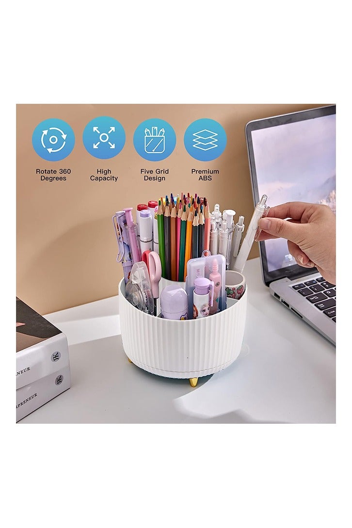 Pen Holder for Desk, Pencil Holder,5 Slots 360° Degree Rotating Desk Organizers and Accessories, Cute Pen Cup Pot for Office, School, Home, Art Supply - Image 2