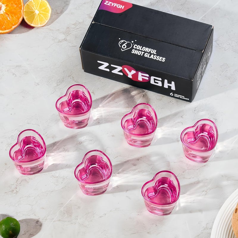 ZZYFGH 6 Pack Pink Shot Glasses Set,Heart Shaped Shot Glasses Set 1.5 oz Shot Glass with Heavy Base, Shot Glasses for Whiskey, Tequila, Vodka, Spirits & Liquors - Image 3