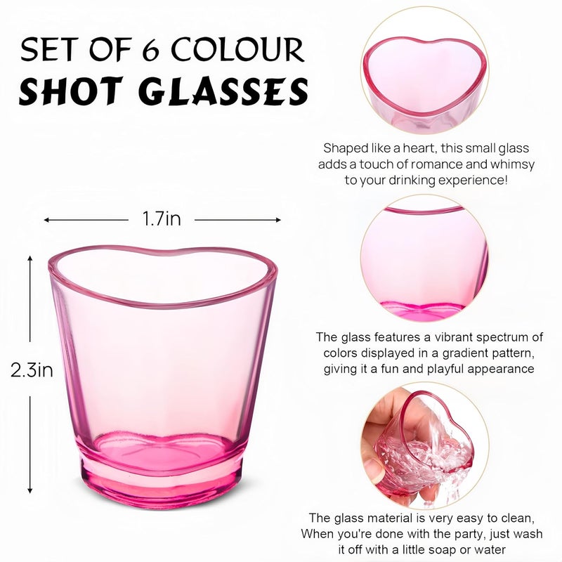 ZZYFGH 6 Pack Pink Shot Glasses Set,Heart Shaped Shot Glasses Set 1.5 oz Shot Glass with Heavy Base, Shot Glasses for Whiskey, Tequila, Vodka, Spirits & Liquors - Image 2