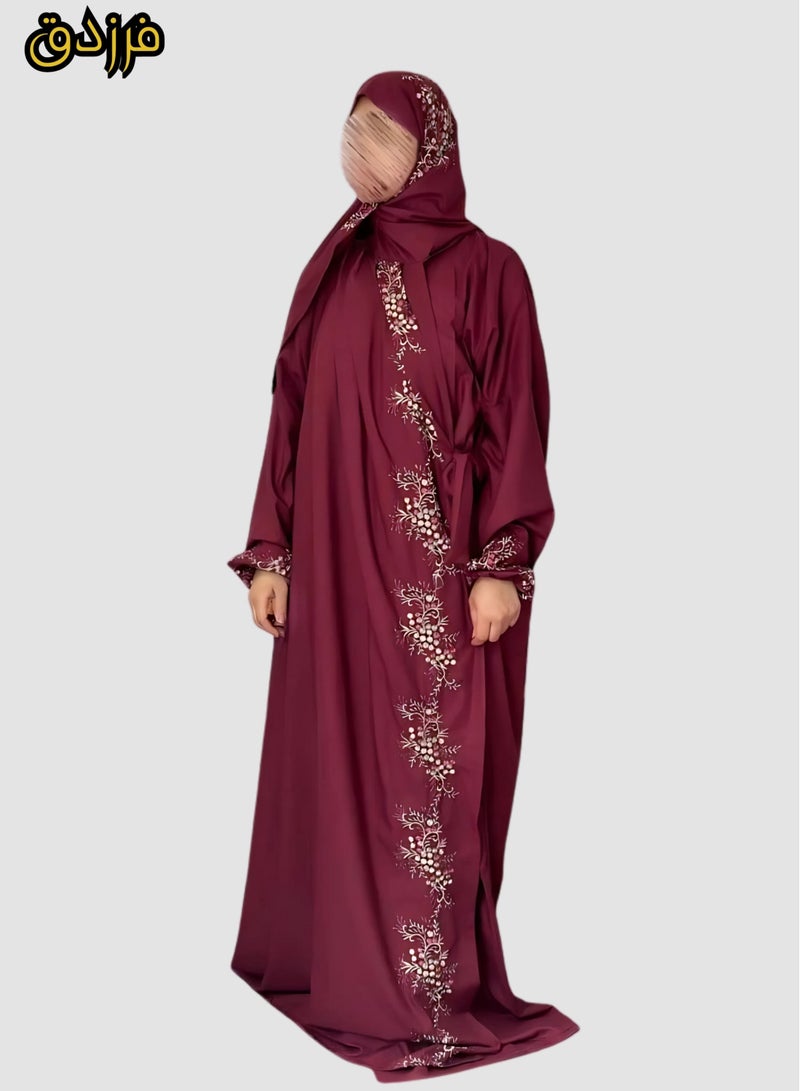 فرزدق شرشف صلاة نسائي لون عودي (برغندي) واسع و مريح خامة باردة ممتازة ( مرد ) - Image 1