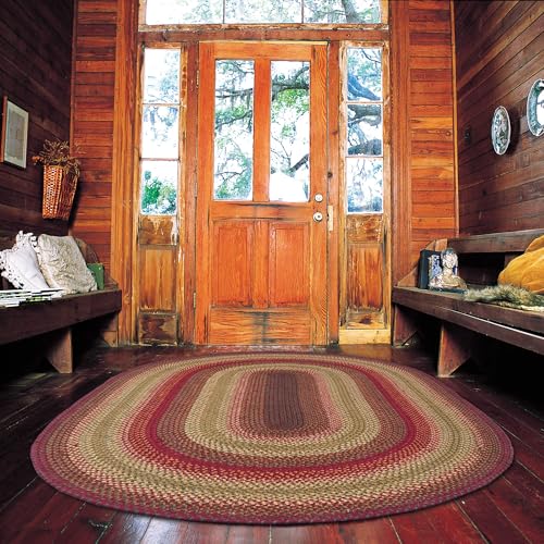Homespice Cider Barn Cranberry Red Braided Oval Rug Jute 4x6  Perfect Country Rustic Decor for Entryway Bedroom Everywhere 