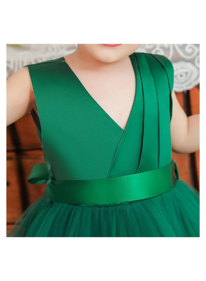 babyqlo Elegant green frill calf-length party dress