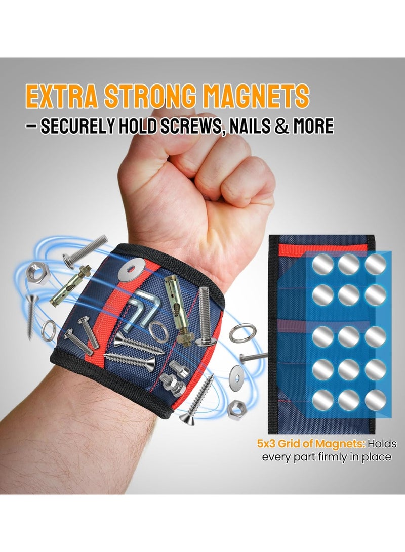 Magnetic Wristband for Tools – Ultra-Strong 15 Neodymium Magnets Hold Screws, Nails & Bits, Dual Pockets – Hands‑Free for DIY, Home Repairs, Auto – Gift‑Ready for Dad, Husband, Grandpa (Blue) - Image 4