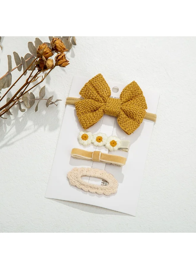 دىدانيالا Eira Ribbon Bow Clip Set with Ponytail For Babies and Girls - Yellow