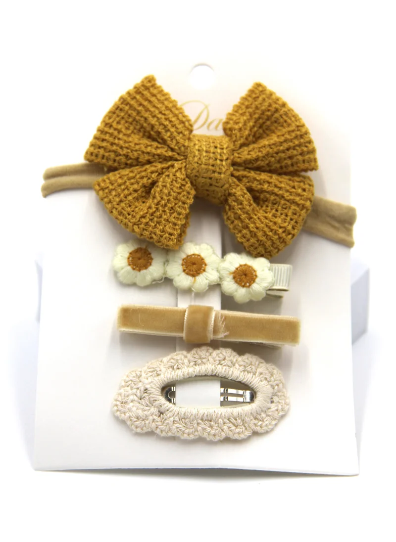 دىدانيالا Eira Ribbon Bow Clip Set with Ponytail For Babies and Girls - Yellow