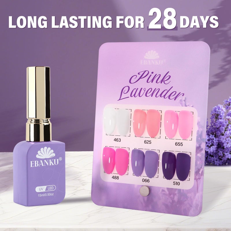 EBANKU 6 Pcs Pink Gel Nail Polish Set, 15ML Same Color Same Bottle Valentine's White Purple Soak Off Gel Nail Polish Kit Nail Art Manicure Gifts for Women - Image 2