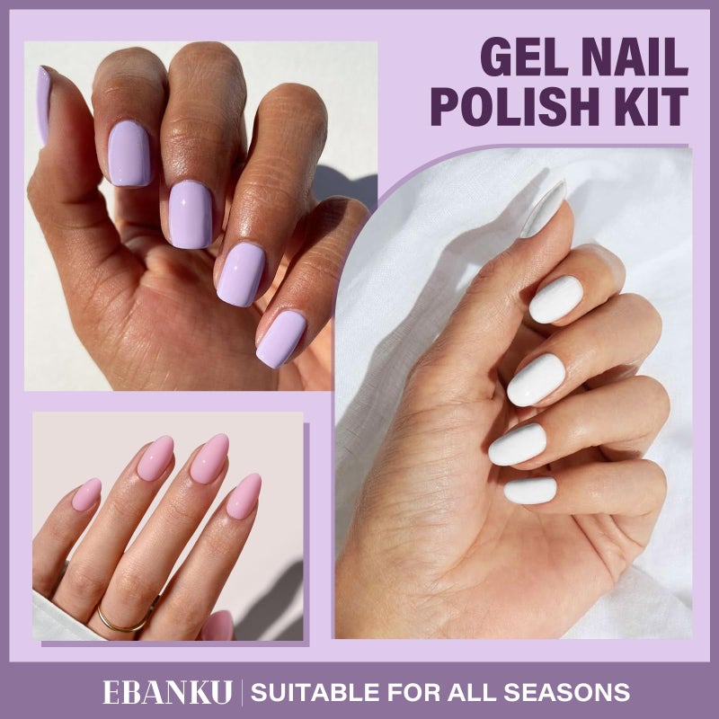 EBANKU 6 Pcs Pink Gel Nail Polish Set, 15ML Same Color Same Bottle Valentine's White Purple Soak Off Gel Nail Polish Kit Nail Art Manicure Gifts for Women - Image 4