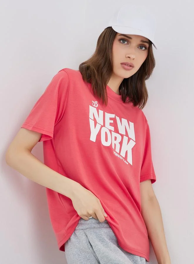 Take Two Take Two Pink New York Print Relaxed Fit T-Shirt
