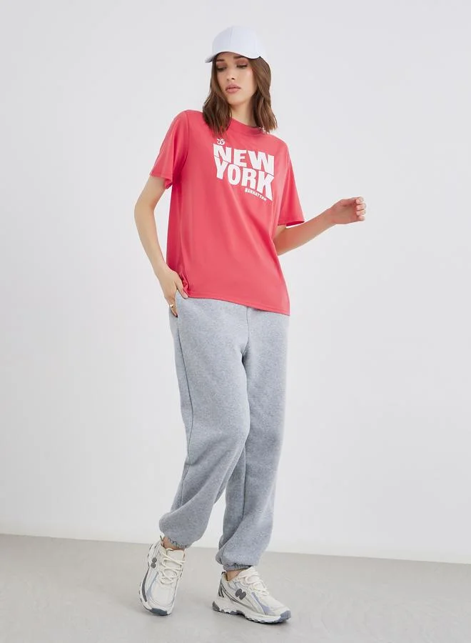 Take Two Take Two Pink New York Print Relaxed Fit T-Shirt