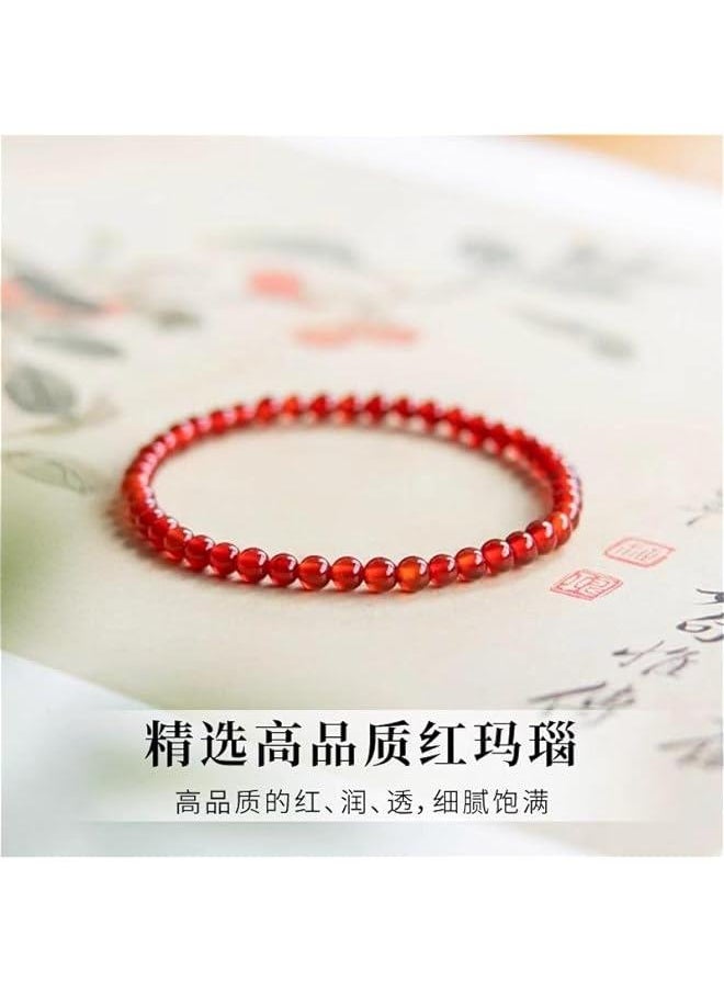 Arabest 天然红玛瑙手串本命年手链女玉髓红色宝石手串小众时尚新年红手串 = DSGSSDA-440569  - Image 3