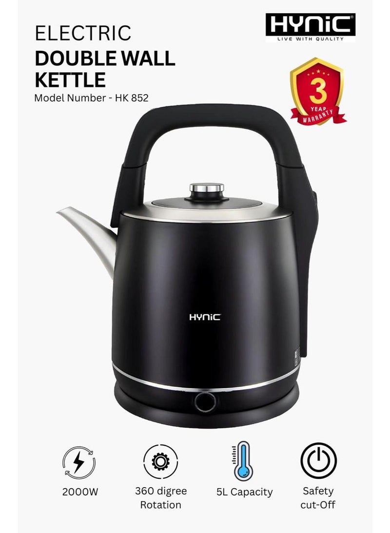 HYNIC HK852 Electric Tea Kettle 5 Liter Large Capacity 2000W Double Wall Stainless Steel Kettle with Cool Touch Handle & Overheat Safety - Image 1
