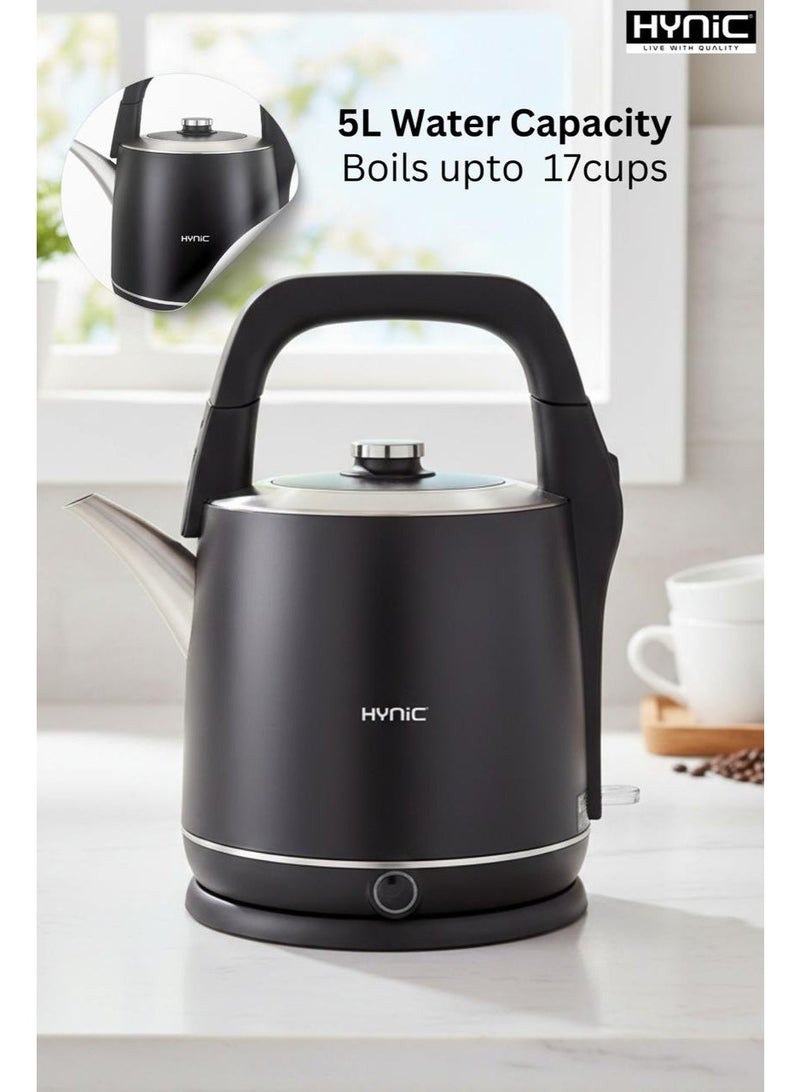HYNIC HK852 Electric Tea Kettle 5 Liter Large Capacity 2000W Double Wall Stainless Steel Kettle with Cool Touch Handle & Overheat Safety - Image 4