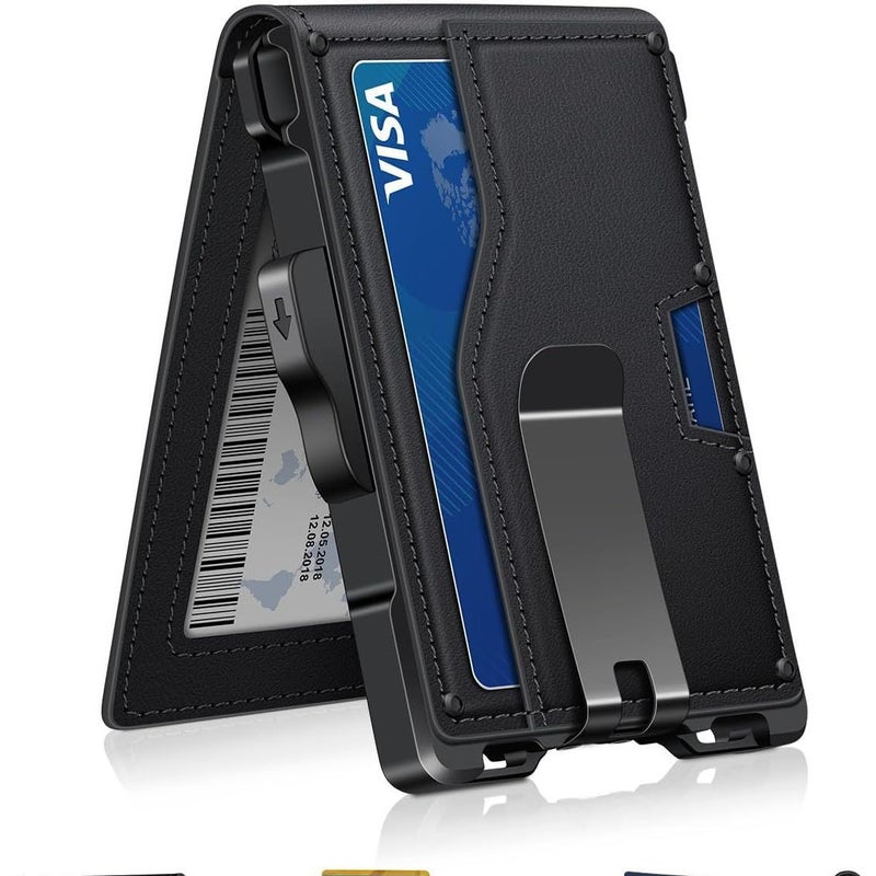 حامل بطاقات رفيع مغناطيسي مع حامل AirTag ونافذة للهوية وحماية من RFID للرجال - Image 3
