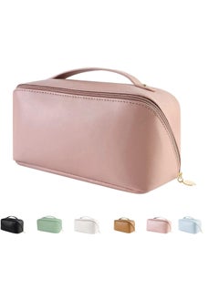 OUYoo Large Capacity Travel Cosmetic Bag, Multifunction Organizer Storage Bag, Leather Waterproof Bag, Makeup Bag with Handle and Dividers, Skincare Dispenser, Toiletry Bag for Women  - Image 1